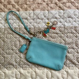 Coach Light Blue Wristlet w/ Playful Keychain